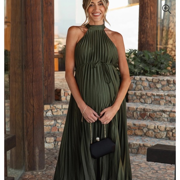 Chic Backless Olive Green Pleated Dress - Picture 3 of 5